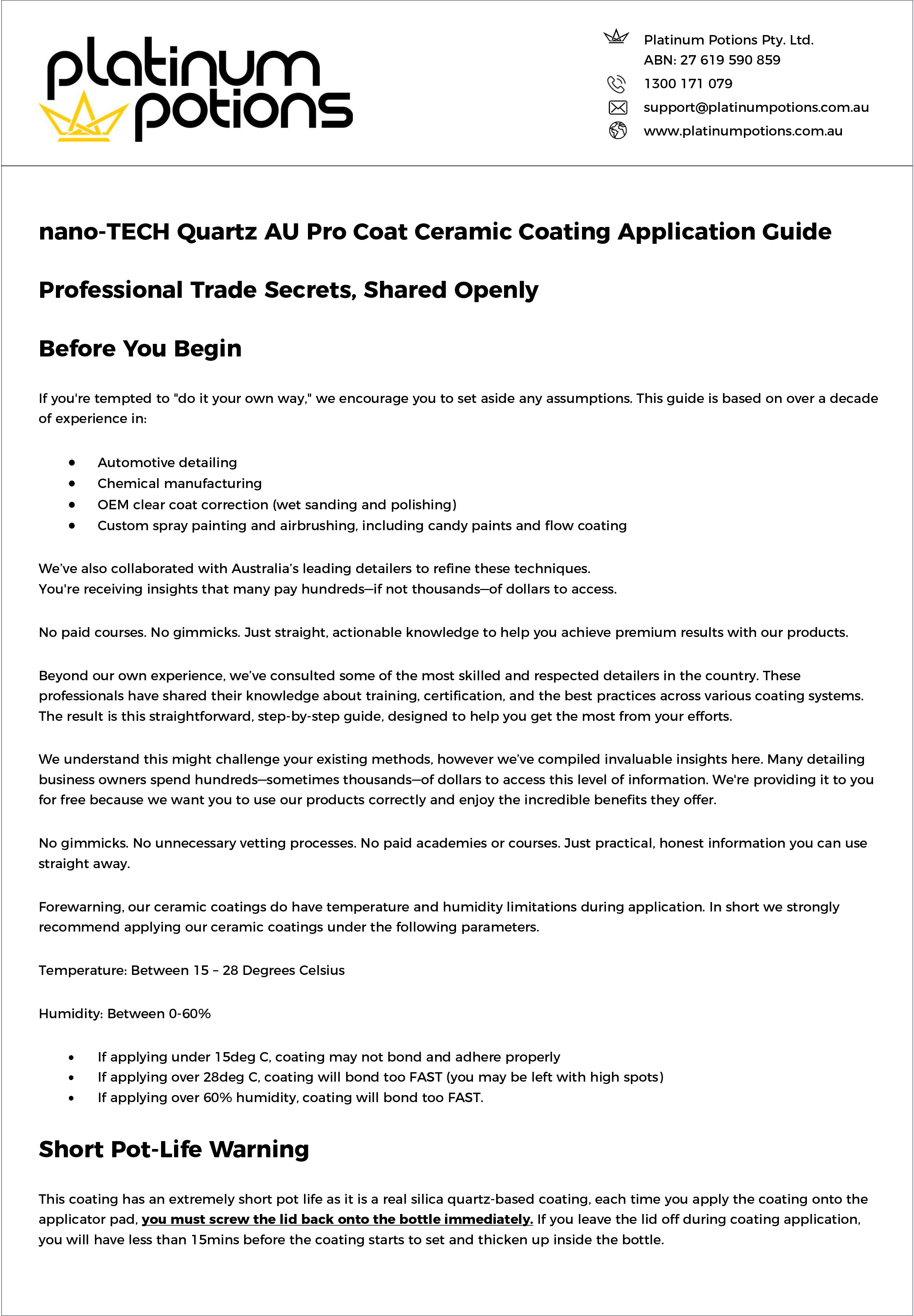 Platinum Potions nano-TECH Quartz AU Pro Coat Application Guide
